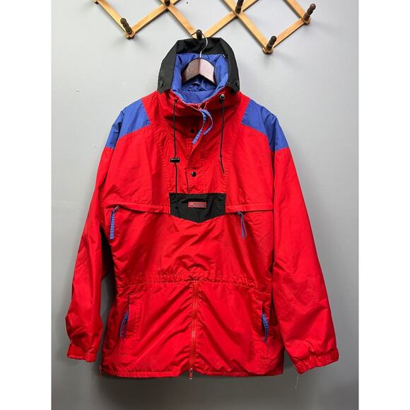 Columbia Ski Jacket Mens medium nylon Snowboard windbreaker hidden collar Red - Picture 1 of 11